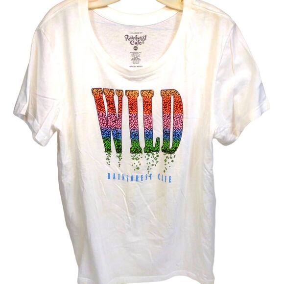 Vintage Rainforest Cafe Nashville Logo T-Shirt White Glitter WILD XXL 90s - Picture 1 of 8
